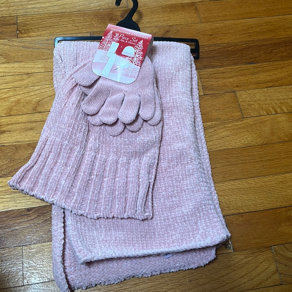 Hat, gloves and scarf Set - Pink